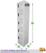 Locker Metálico Rombo 5 Puertas Manija Plástico + Color Gris - Imagen 3