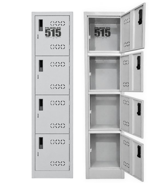 Locker Metálico Rombo 4 Puertas Manija Plástico + Color Gris