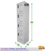Locker Metálico Rombo 4 Puertas Manija Plástico + Color Gris - Imagen 3